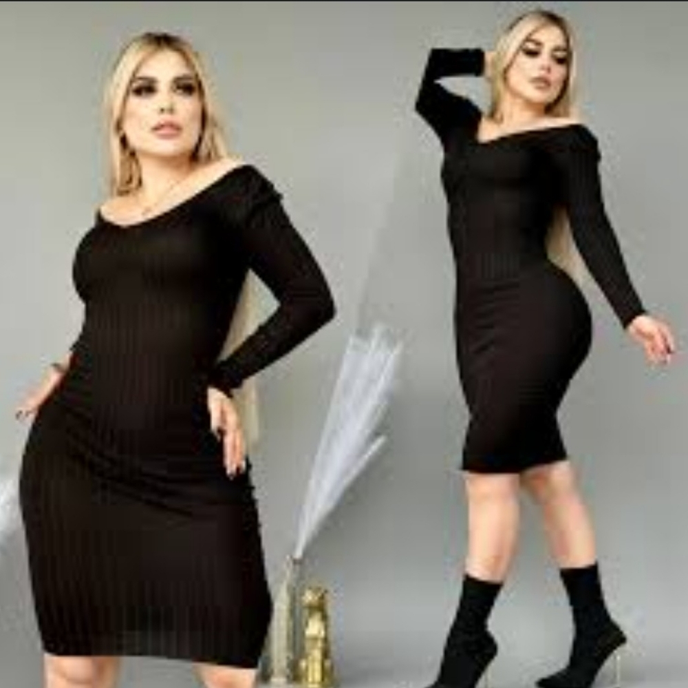 ☆ Black ⚫️❤️Ribbed 😍BodyCon Dress 👗